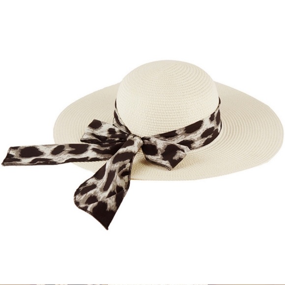 IVORY FLOPPY HAT WITH LEOPARD PRINT RIBBON BOW - Picture 3 of 3